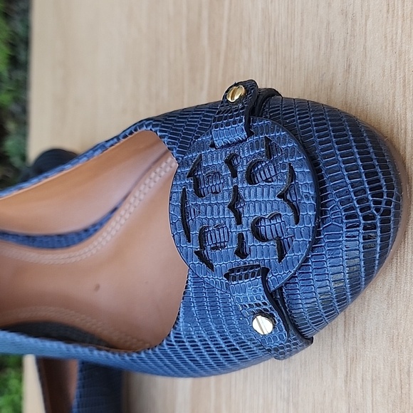 Tory BurchTory Burch Navy Blue Lizard Embossed Leather Ballet Flats Size 7.5 - Picture 6 of 11